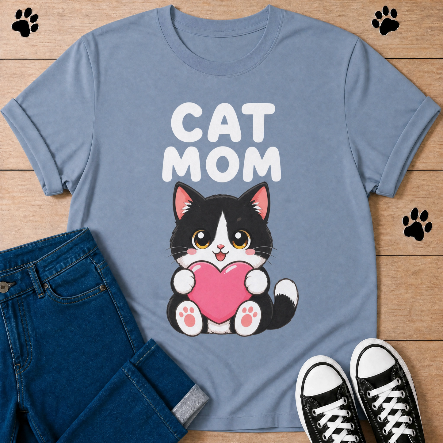 Cat Mom — Cute Tuxedo Cat Tee