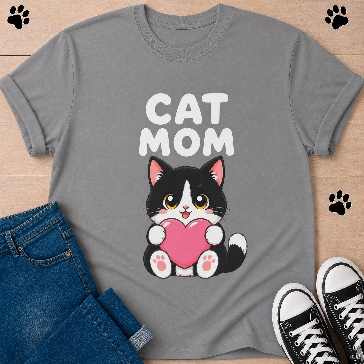 Cat Mom — Cute Tuxedo Cat Tee