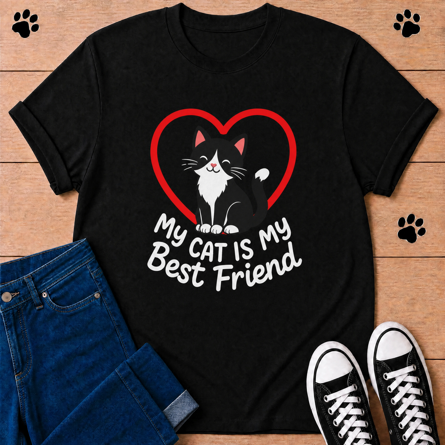 "My Cat Is My Best Friend" Cute Tuxedo Cat Tee