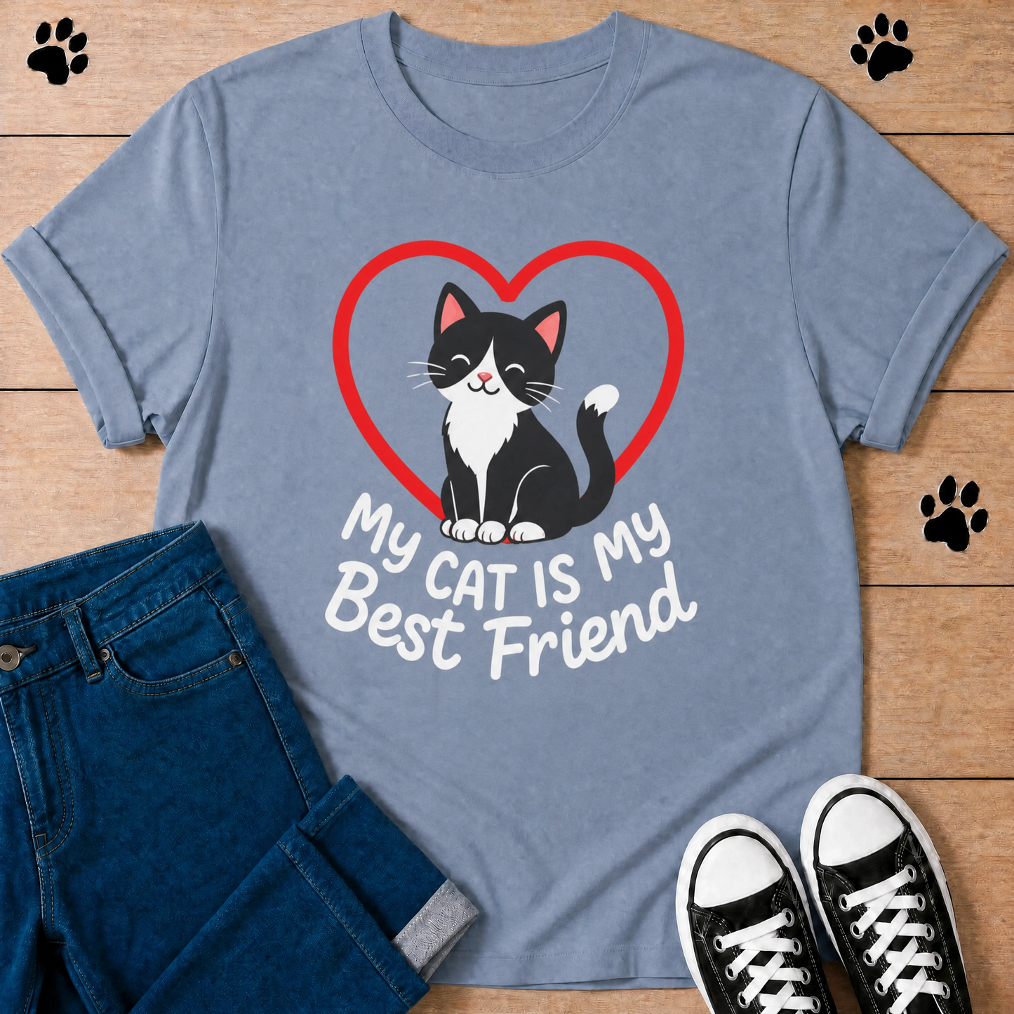 "My Cat Is My Best Friend" Cute Tuxedo Cat Tee