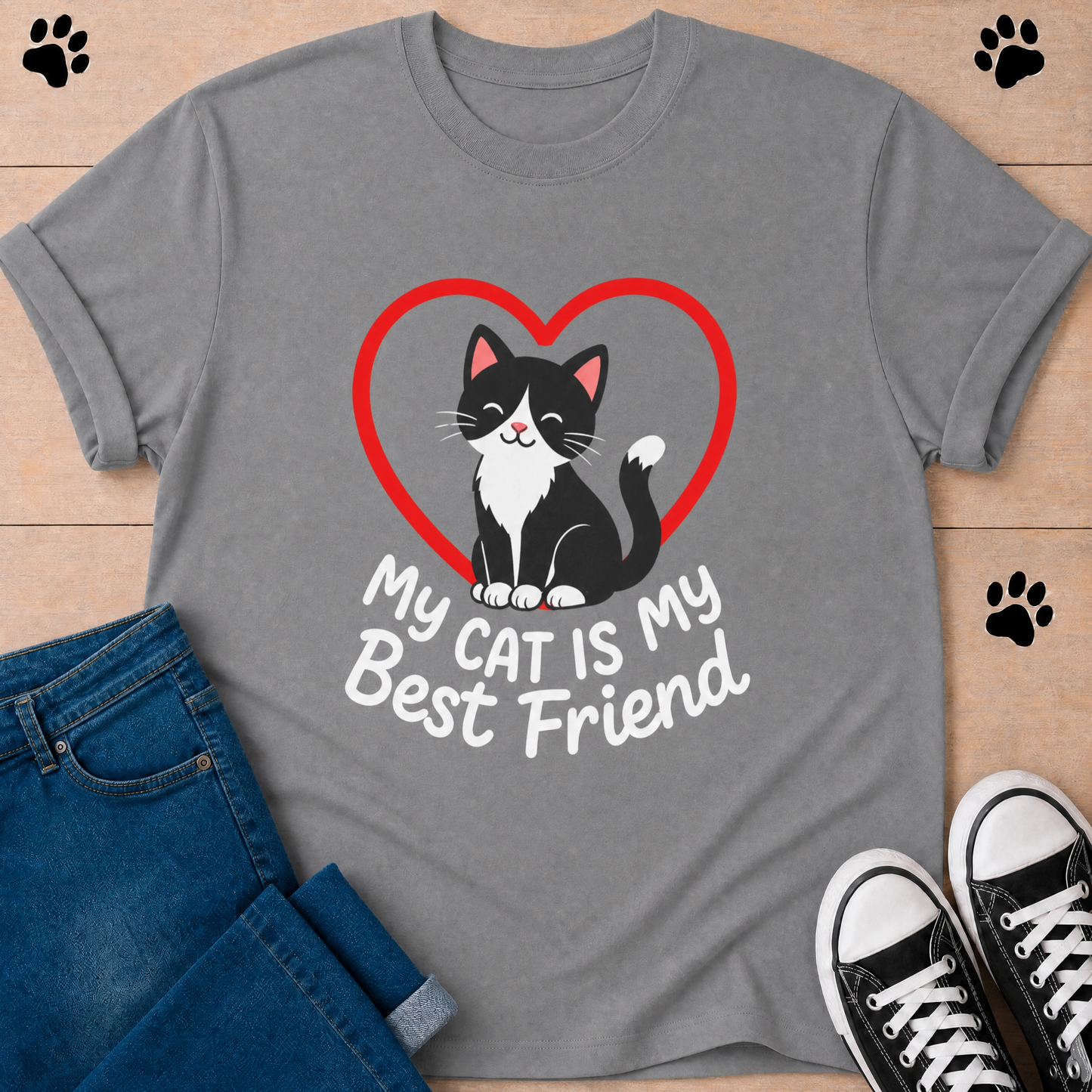 "My Cat Is My Best Friend" Cute Tuxedo Cat Tee