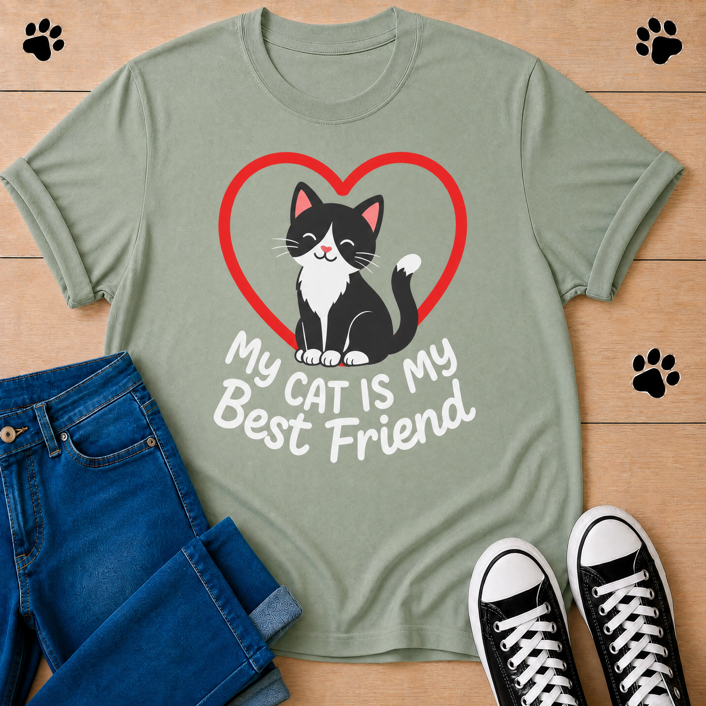 "My Cat Is My Best Friend" Cute Tuxedo Cat Tee