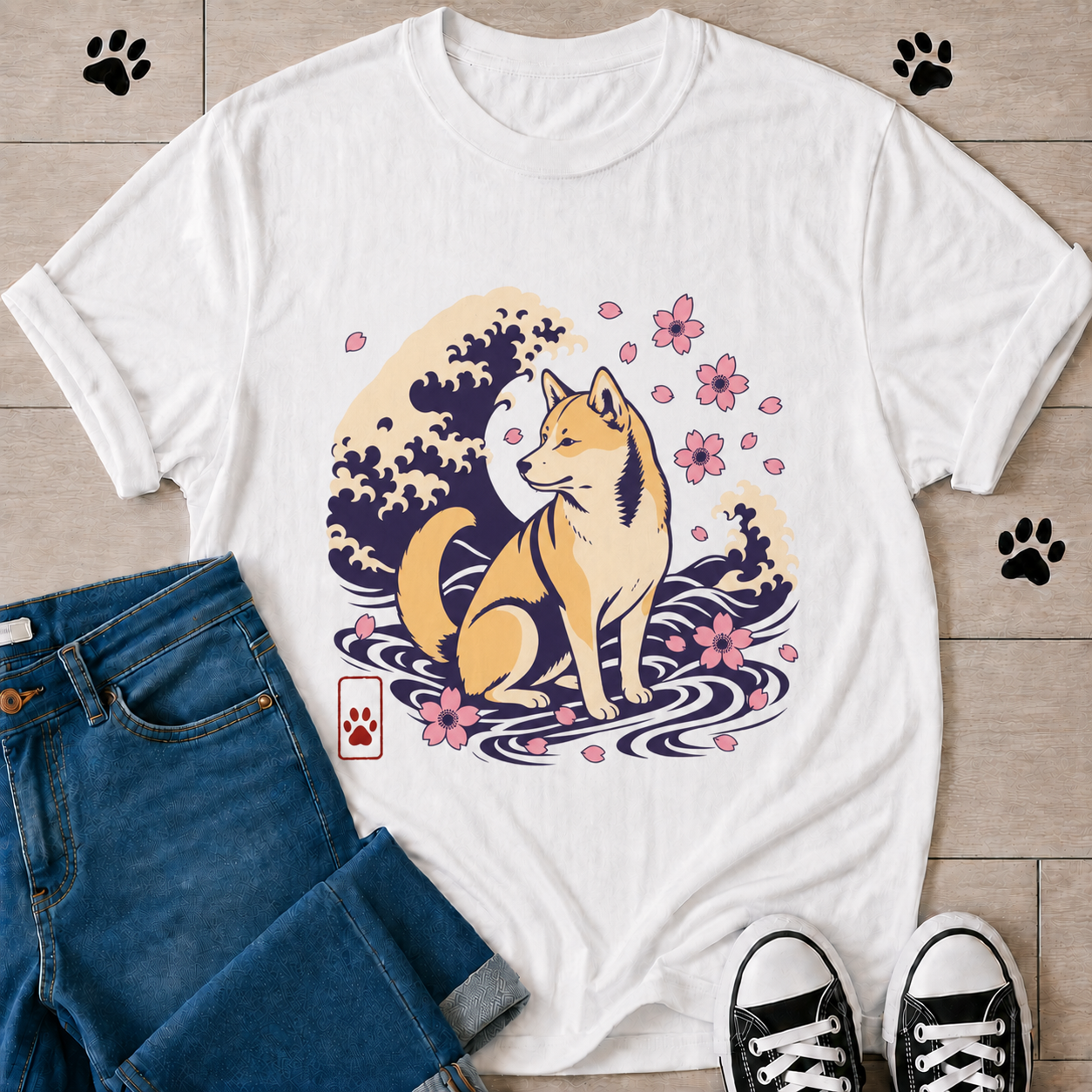 Shiba Inu Wave — Japanese Sakura Dog Graphic Tee