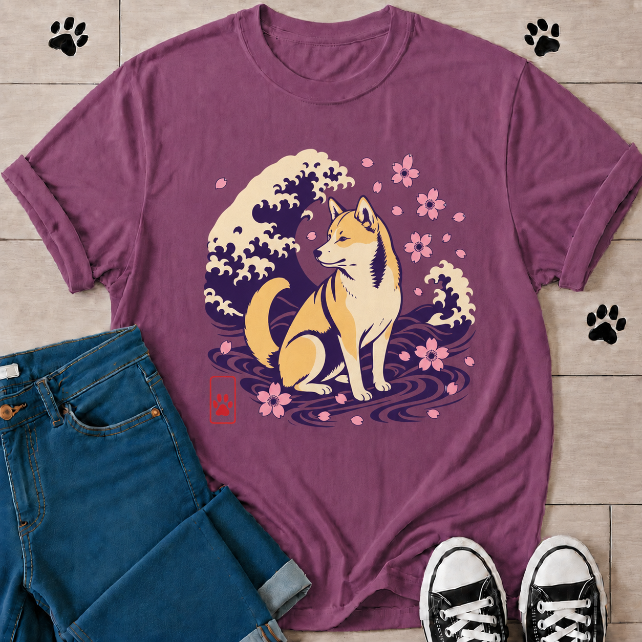 Shiba Inu Wave — Japanese Sakura Dog Graphic Tee