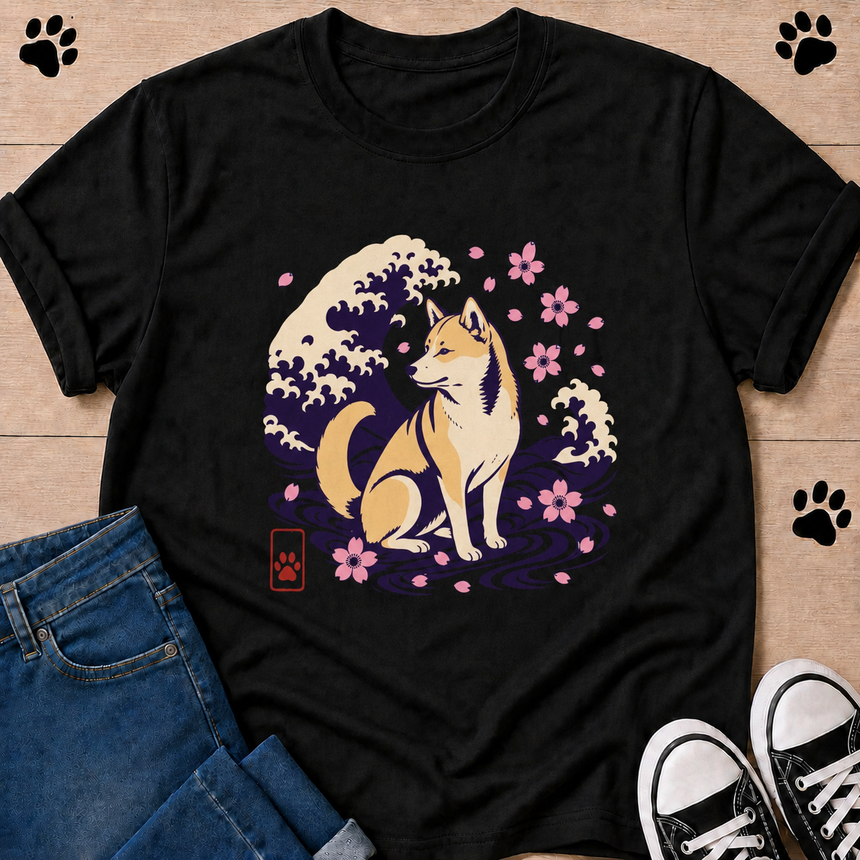 Shiba Inu Wave — Japanese Sakura Dog Graphic Tee