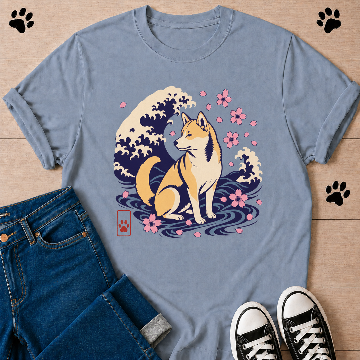 Shiba Inu Wave — Japanese Sakura Dog Graphic Tee