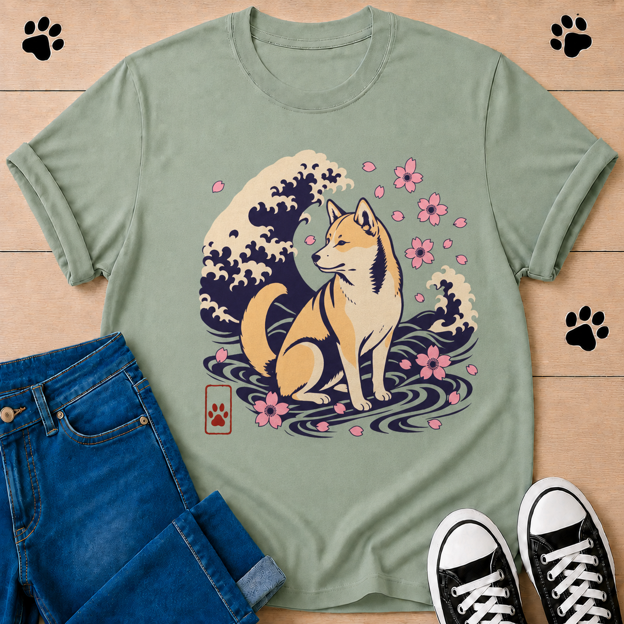 Shiba Inu Wave — Japanese Sakura Dog Graphic Tee