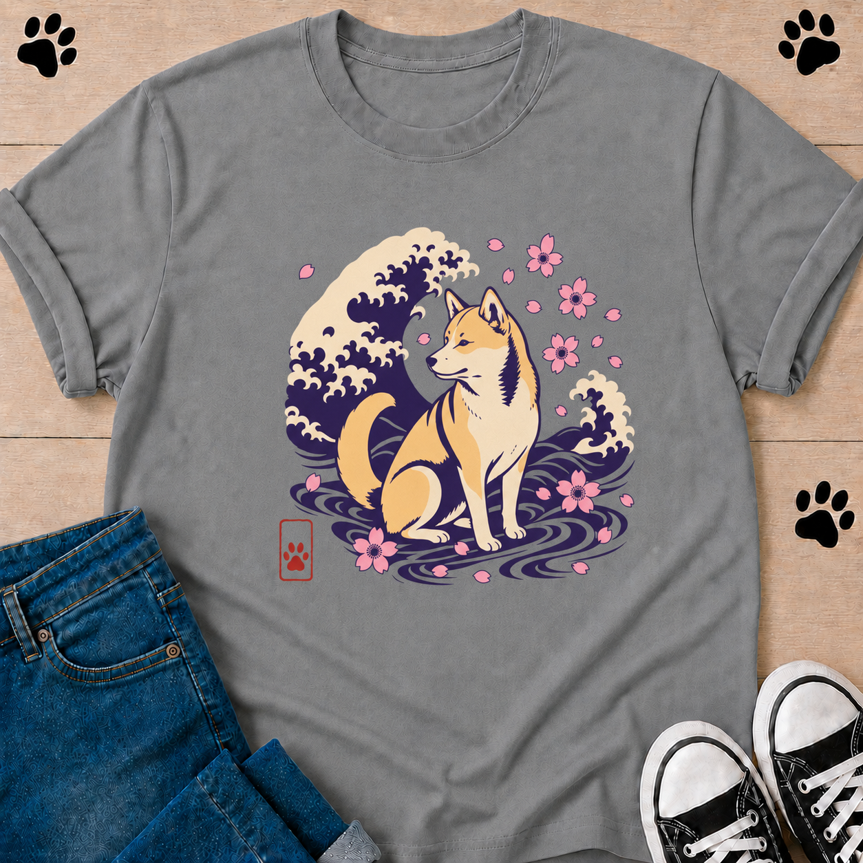 Shiba Inu Wave — Japanese Sakura Dog Graphic Tee