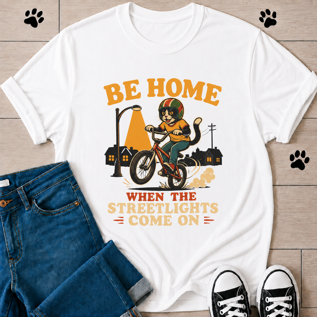 Be Home When the Streetlights Come On T-Shirt — Vintage Biker Night Ride Tee