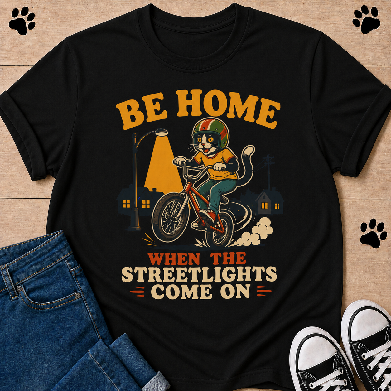 Be Home When the Streetlights Come On T-Shirt — Vintage Biker Night Ride Tee