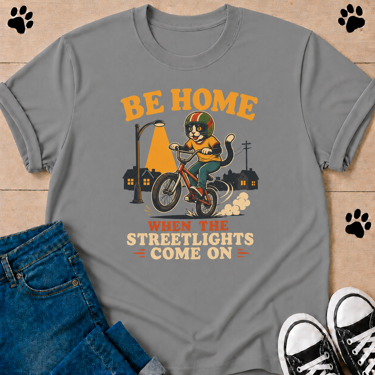 Be Home When the Streetlights Come On T-Shirt — Vintage Biker Night Ride Tee