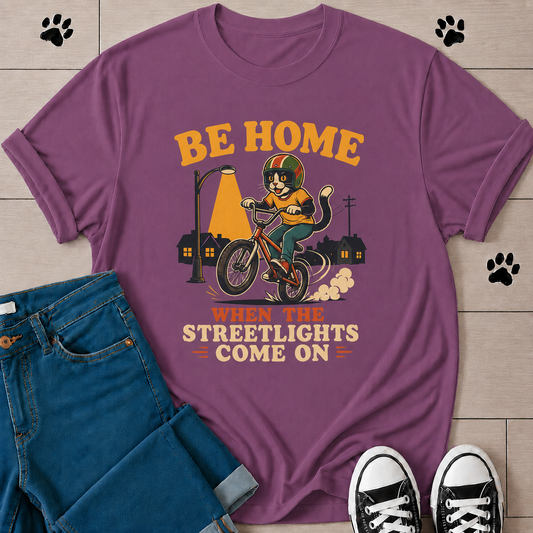 Be Home When the Streetlights Come On T-Shirt — Vintage Biker Night Ride Tee