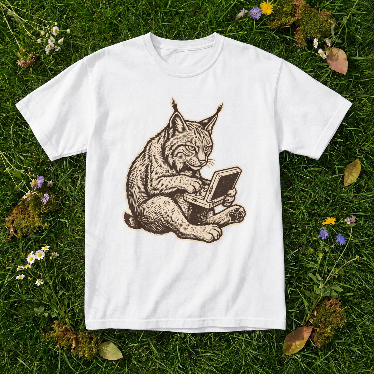 Retro Gamer Lynx Graphic T-Shirt | Funny Wild Cat Gaming Tee