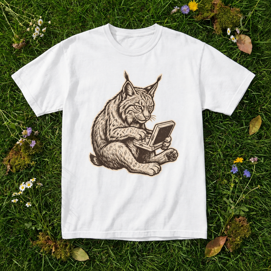 Retro Gamer Lynx Graphic T-Shirt | Funny Wild Cat Gaming Tee