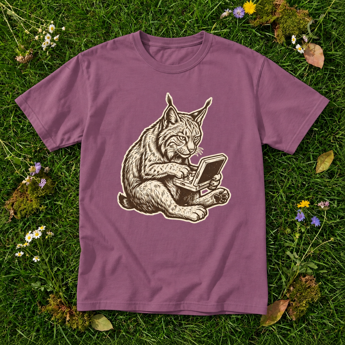 Retro Gamer Lynx Graphic T-Shirt | Funny Wild Cat Gaming Tee