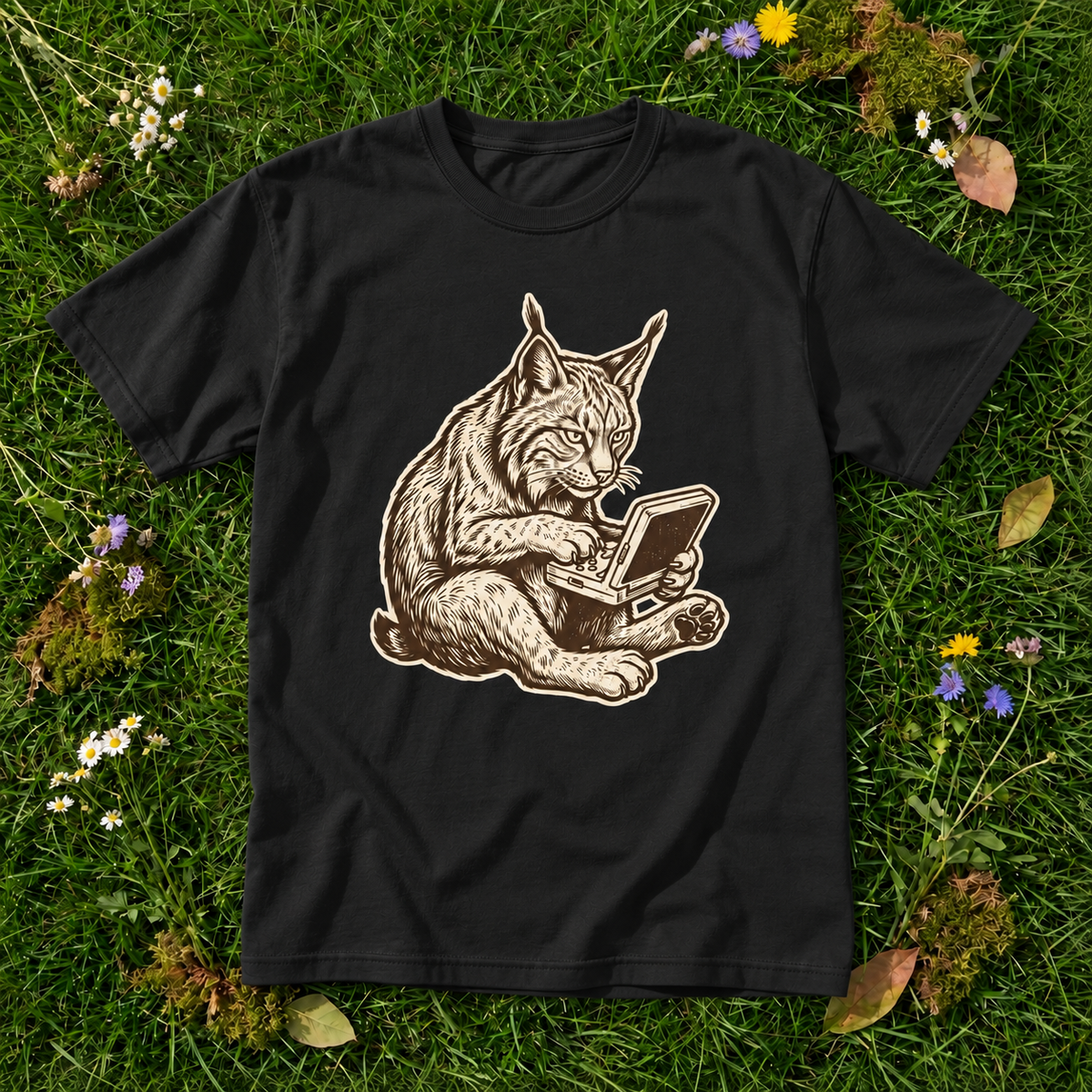 Retro Gamer Lynx Graphic T-Shirt | Funny Wild Cat Gaming Tee