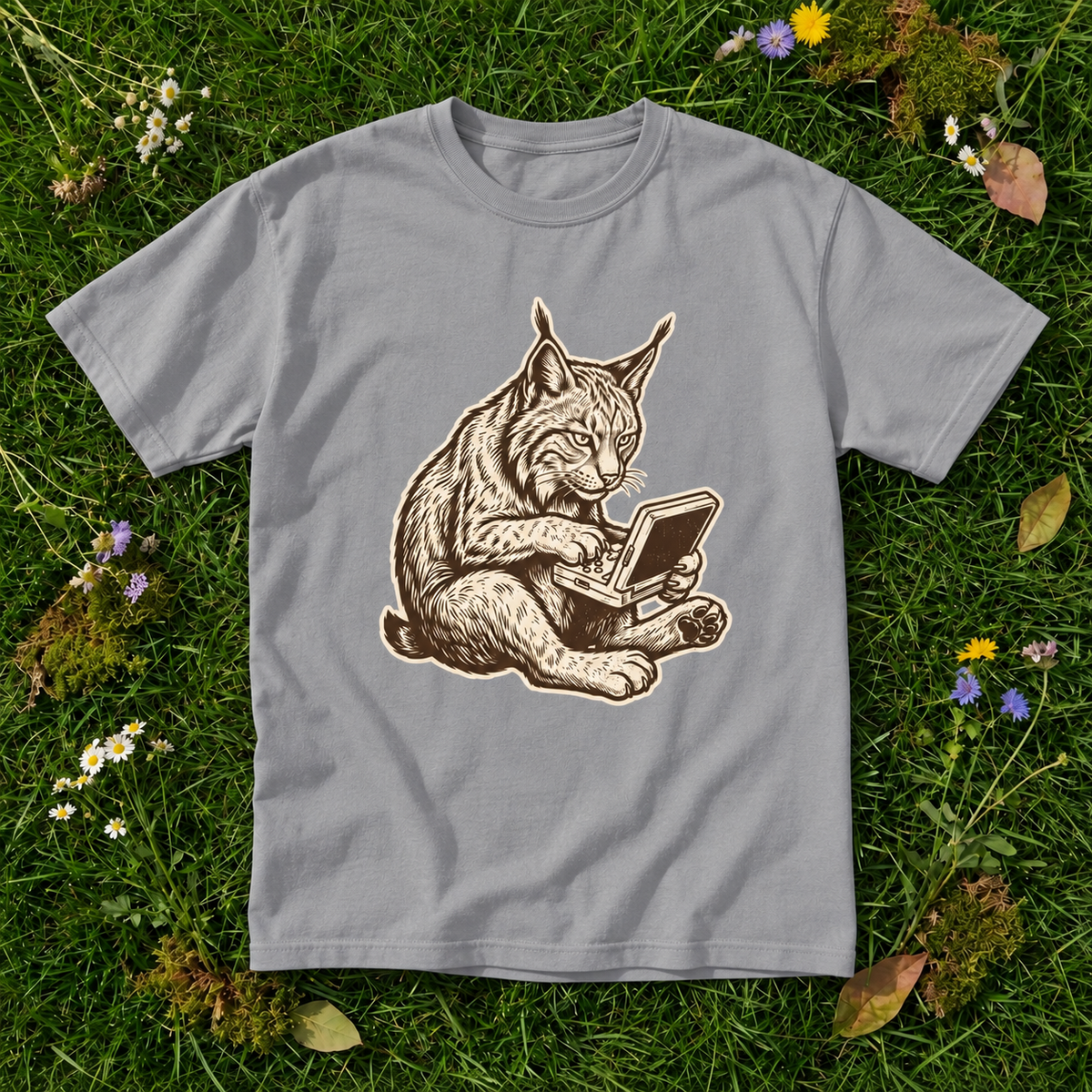 Retro Gamer Lynx Graphic T-Shirt | Funny Wild Cat Gaming Tee