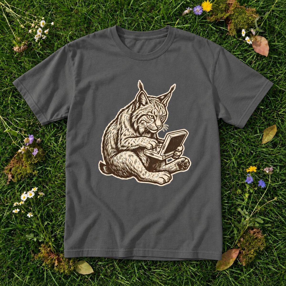 Retro Gamer Lynx Graphic T-Shirt | Funny Wild Cat Gaming Tee