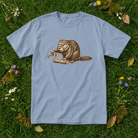 Measure Twice, Chew Once Beaver T-Shirt | Funny Canadian Wildlife Tee
