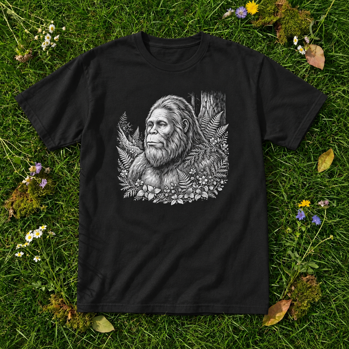 Sasquatch in Bloom – Bigfoot Woodland Graphic Tee