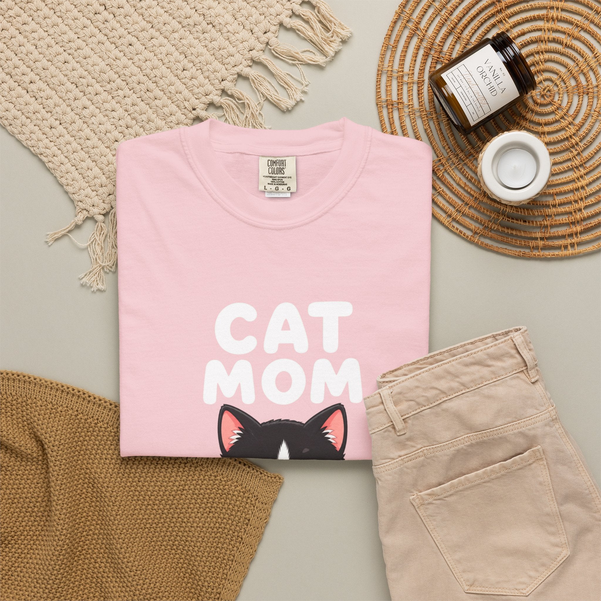 Cat Mom T-Shirt — Cute Tuxedo Kitten Holding Heart Graphic