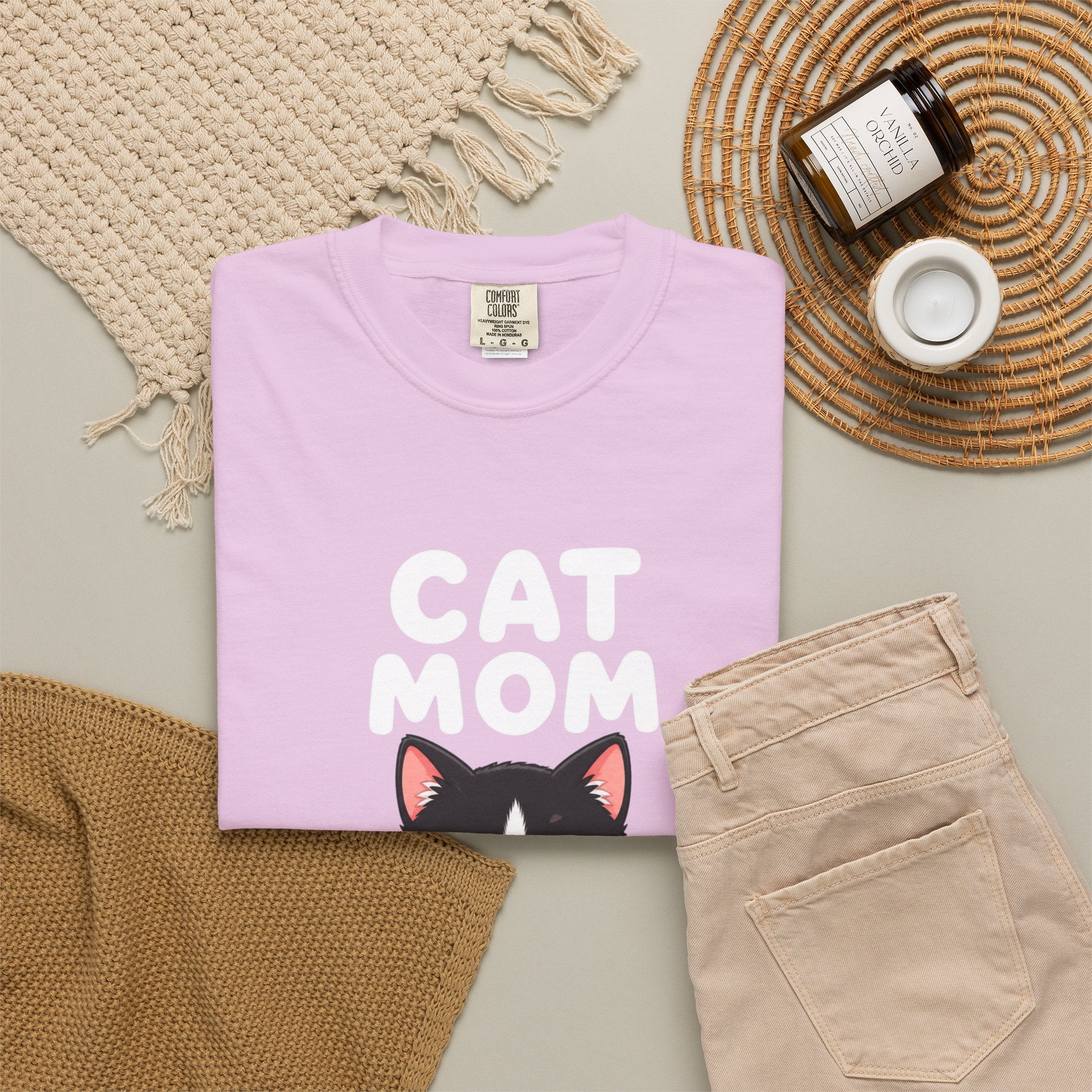 Cat Mom T-Shirt — Cute Tuxedo Kitten Holding Heart Graphic
