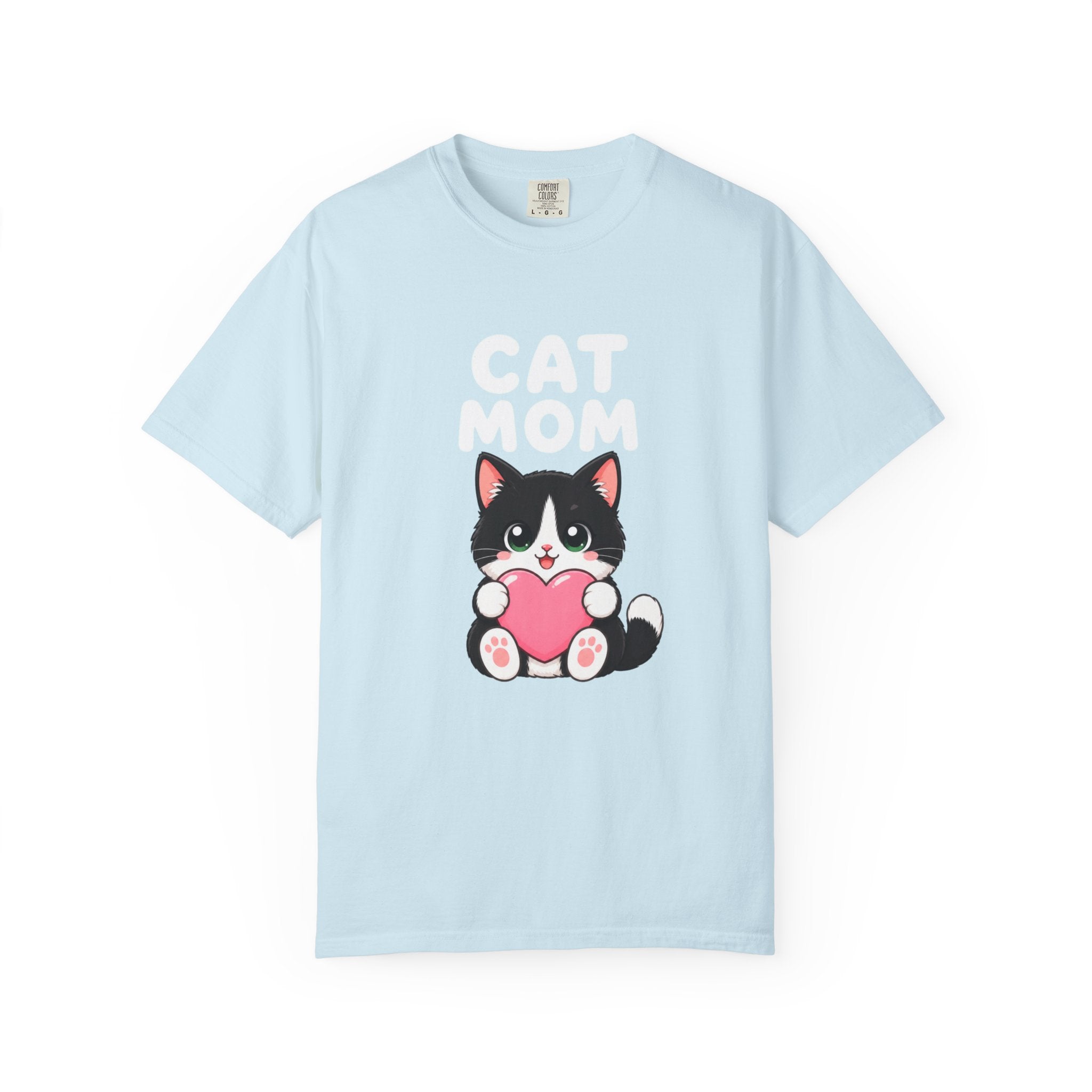 Cat Mom T-Shirt — Cute Tuxedo Kitten Holding Heart Graphic
