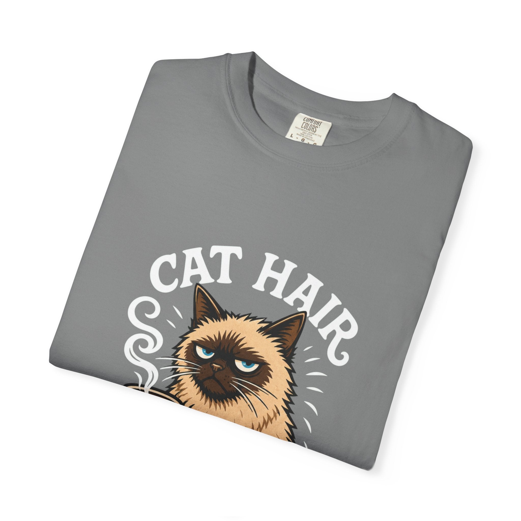 Cat Hair Don’t Care T-Shirt — Funny Coffee Cat Tee for Cat Lovers