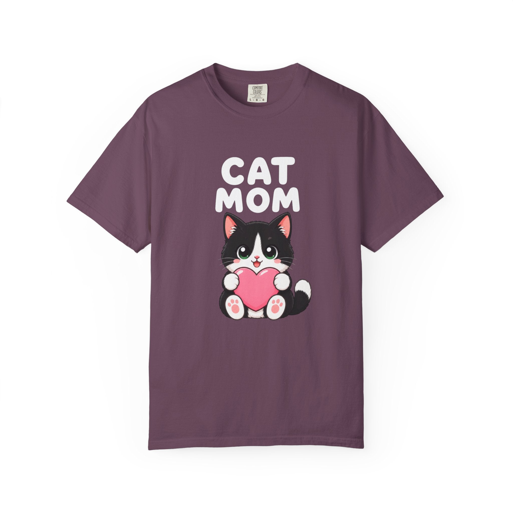 Cat Mom T-Shirt — Cute Tuxedo Kitten Holding Heart Graphic