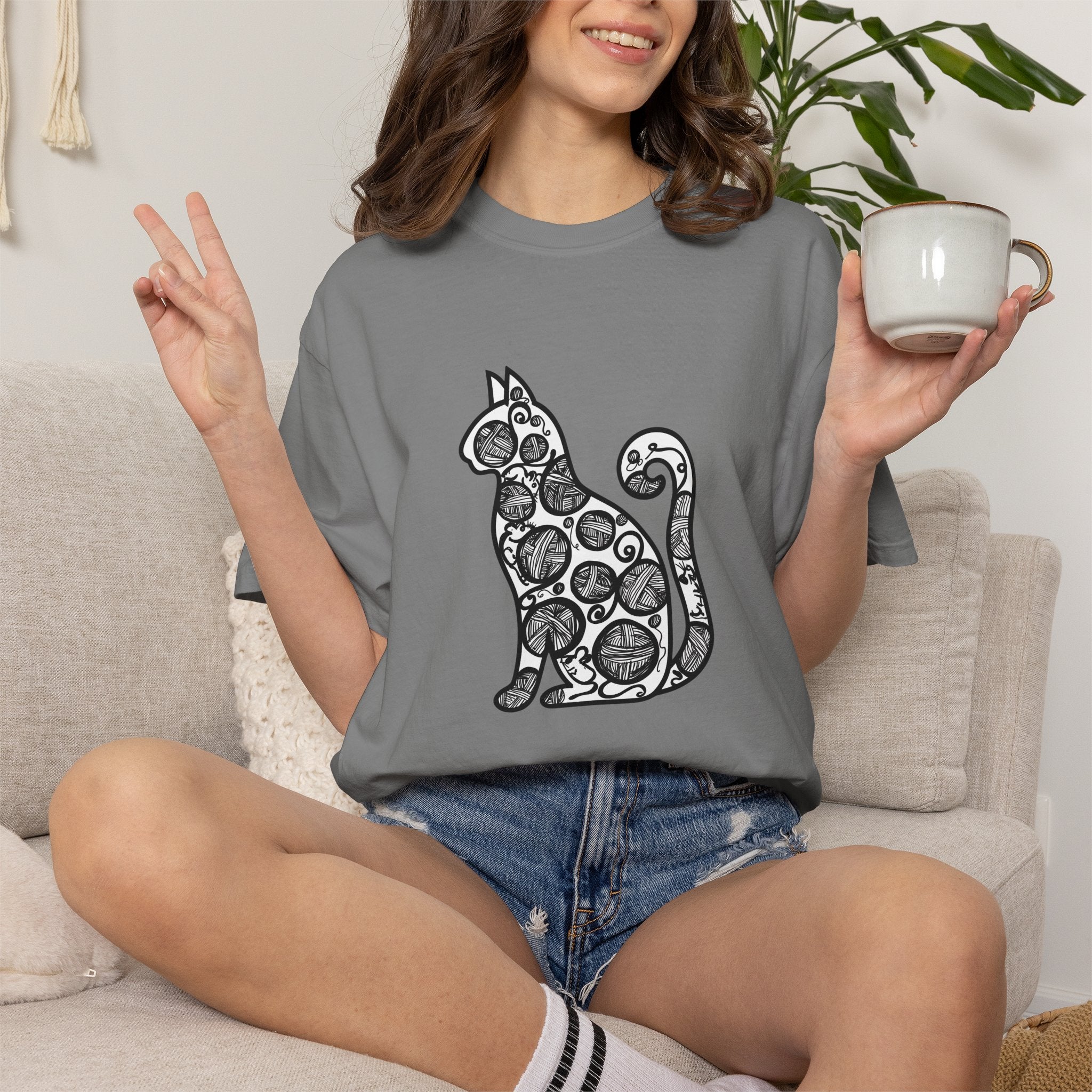Curious Cat Doodle Art T-Shirt