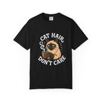 Cat Hair Don’t Care T-Shirt — Funny Coffee Cat Tee for Cat Lovers