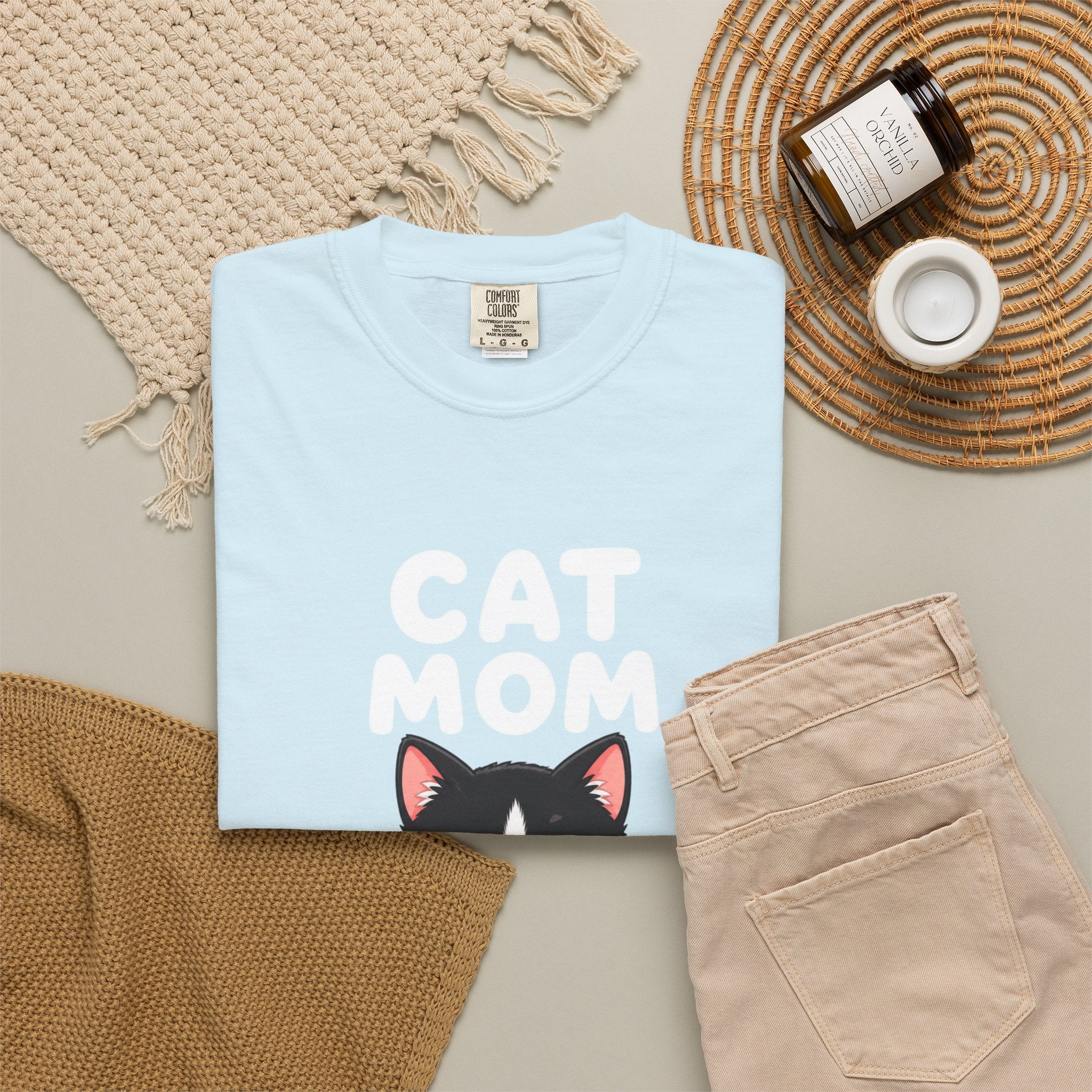 Cat Mom T-Shirt — Cute Tuxedo Kitten Holding Heart Graphic