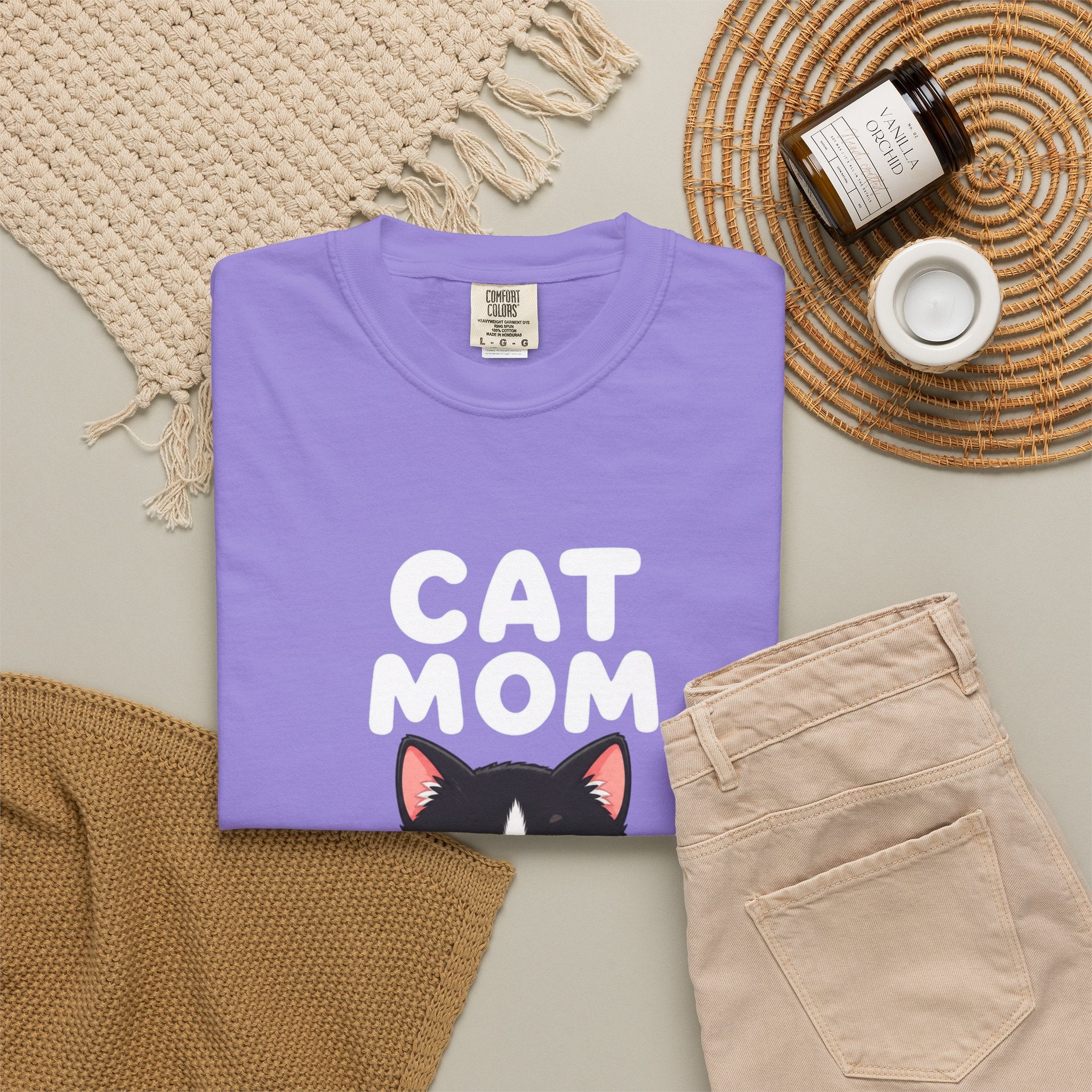 Cat Mom T-Shirt — Cute Tuxedo Kitten Holding Heart Graphic