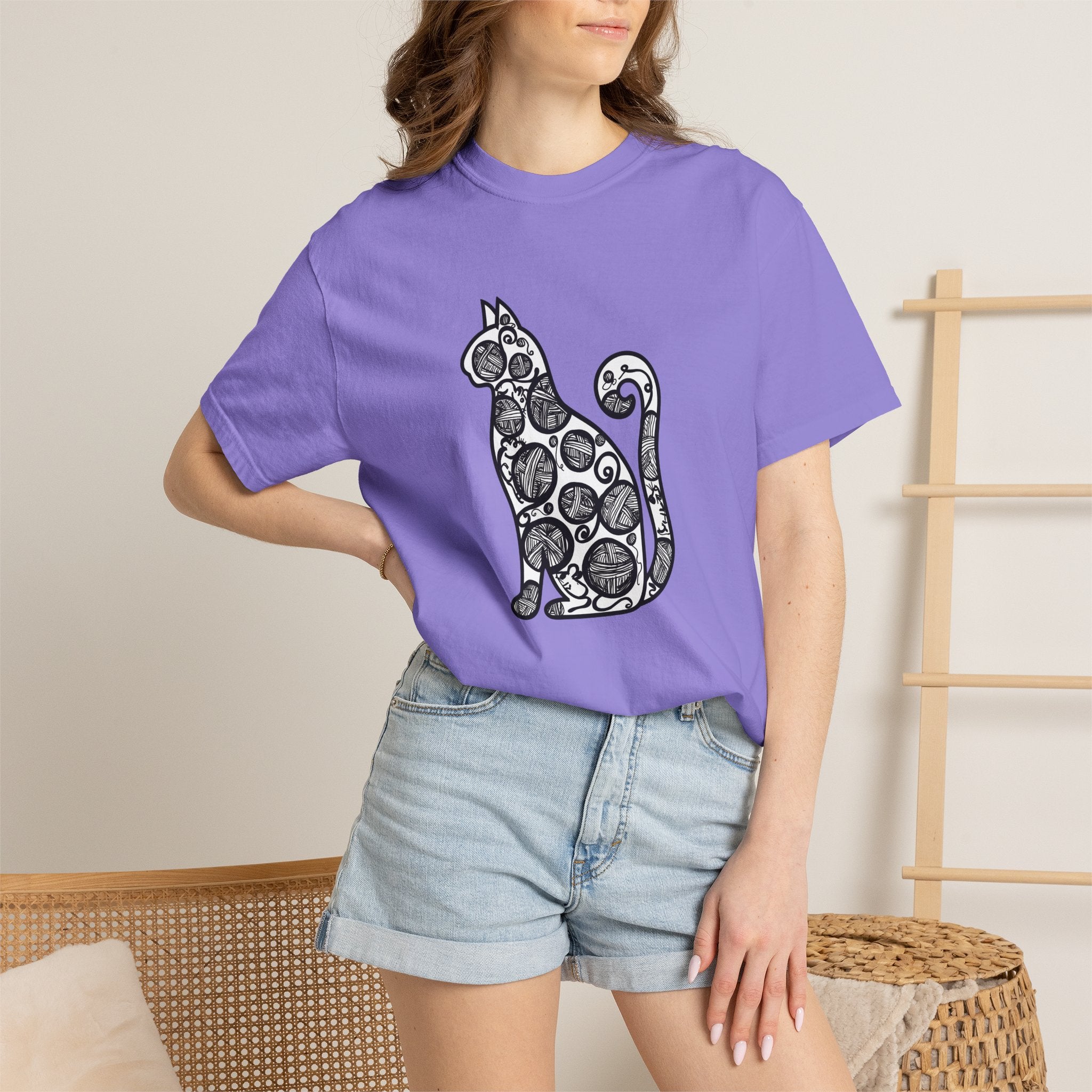 Curious Cat Doodle Art T-Shirt
