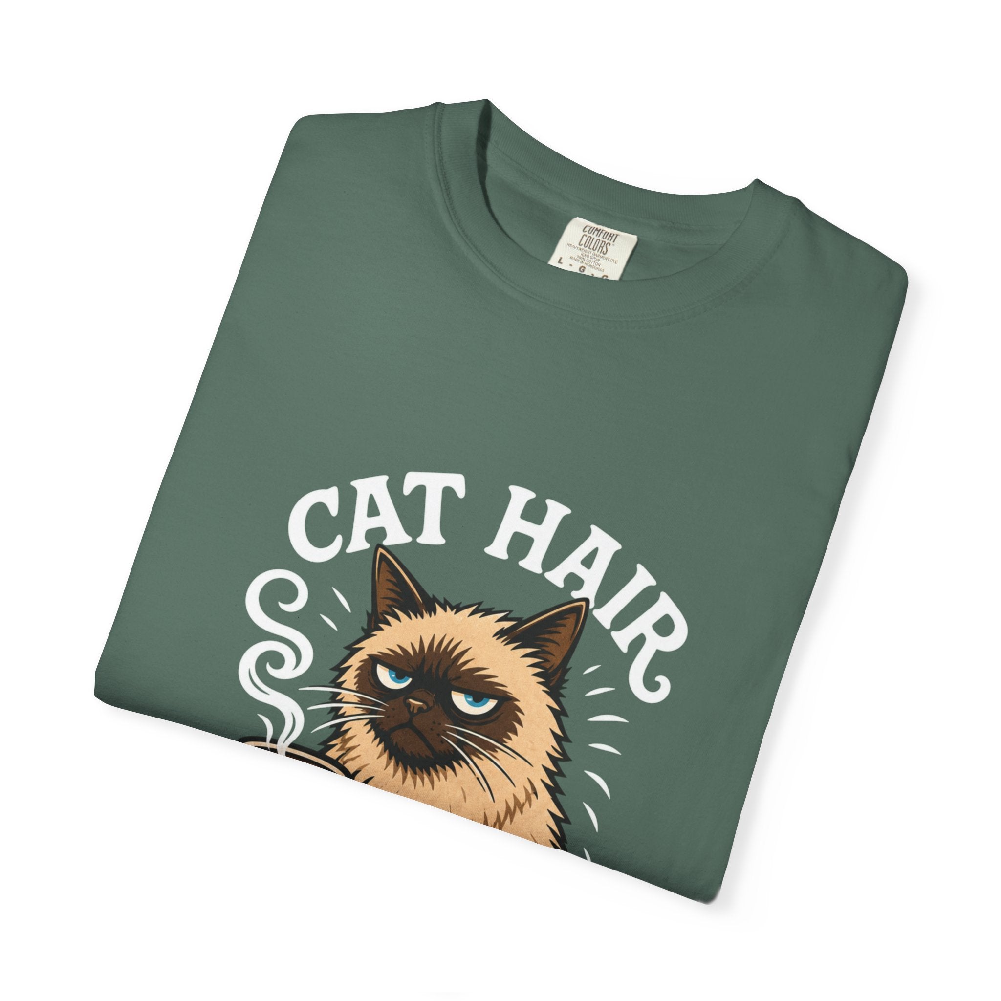 Cat Hair Don’t Care T-Shirt — Funny Coffee Cat Tee for Cat Lovers