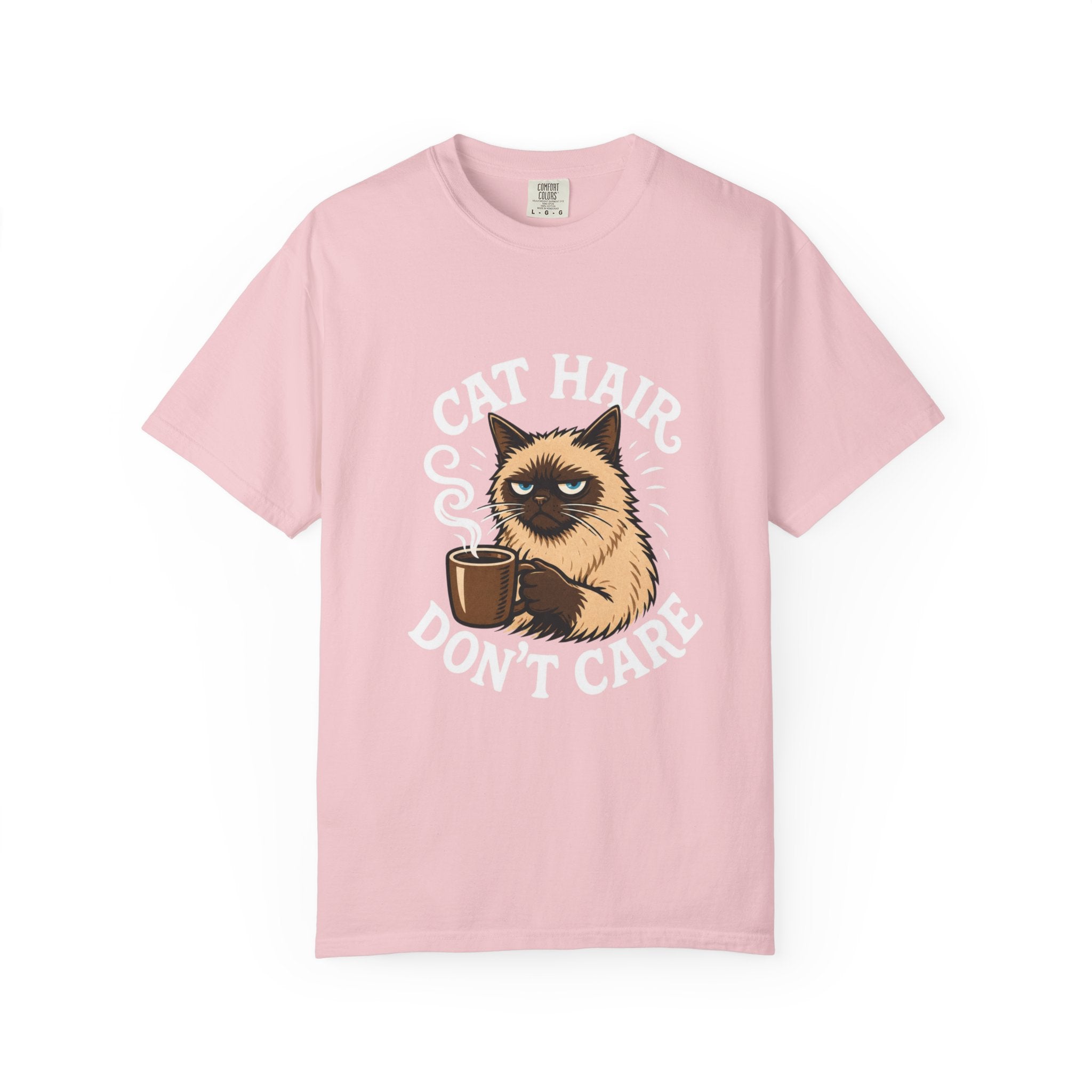 Cat Hair Don’t Care T-Shirt — Funny Coffee Cat Tee for Cat Lovers
