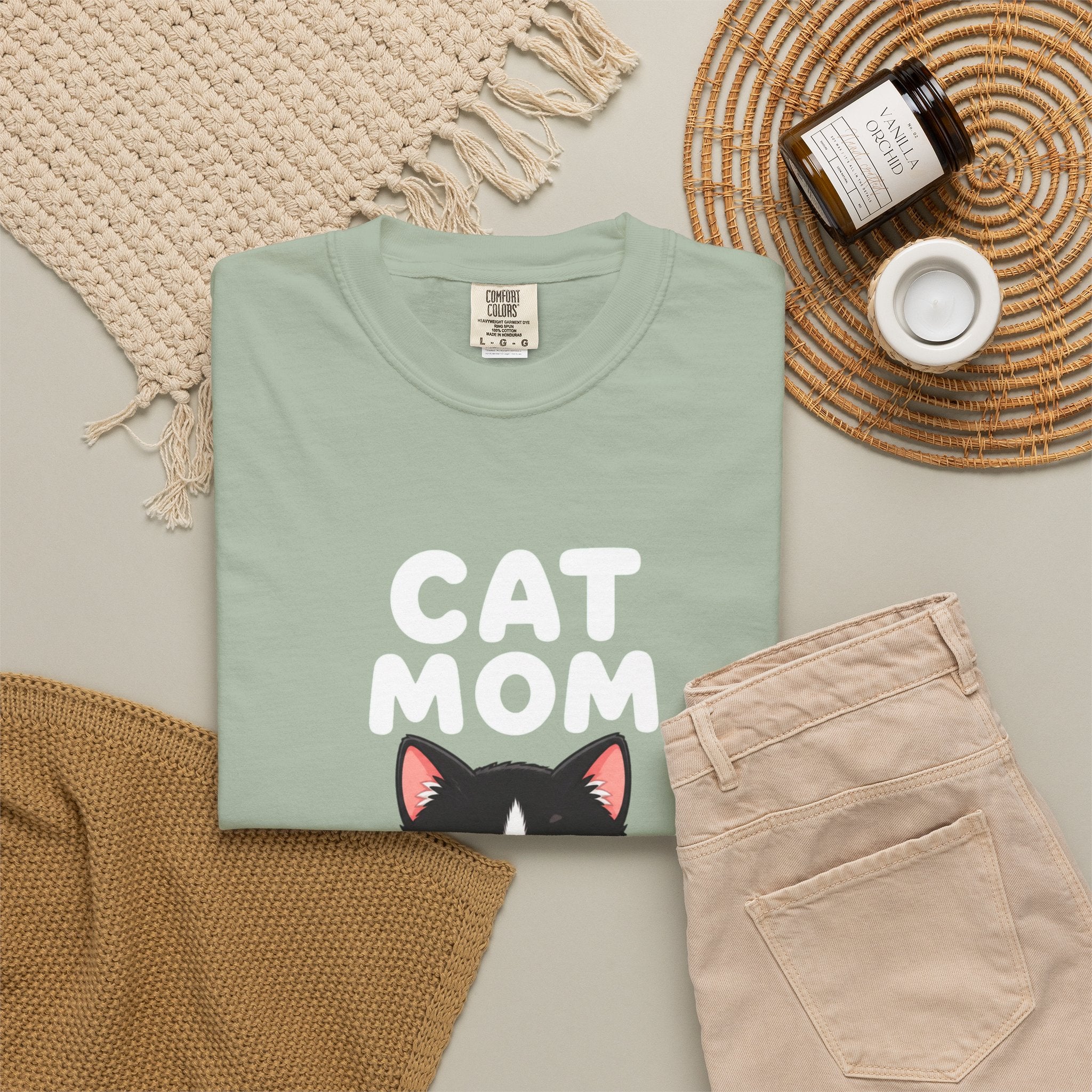 Cat Mom T-Shirt — Cute Tuxedo Kitten Holding Heart Graphic
