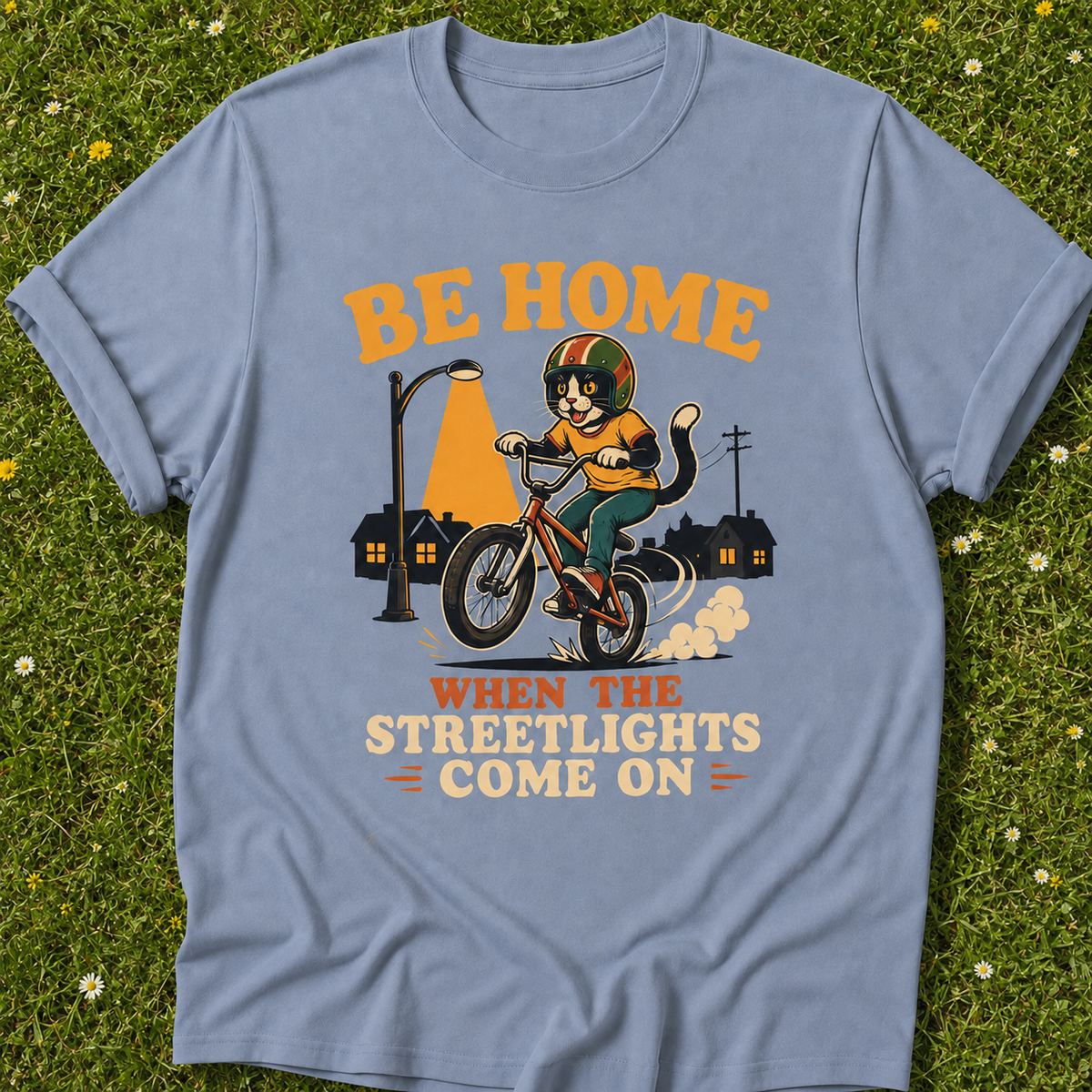 Be Home Streetlights T-shirt in Blue Jean on grass