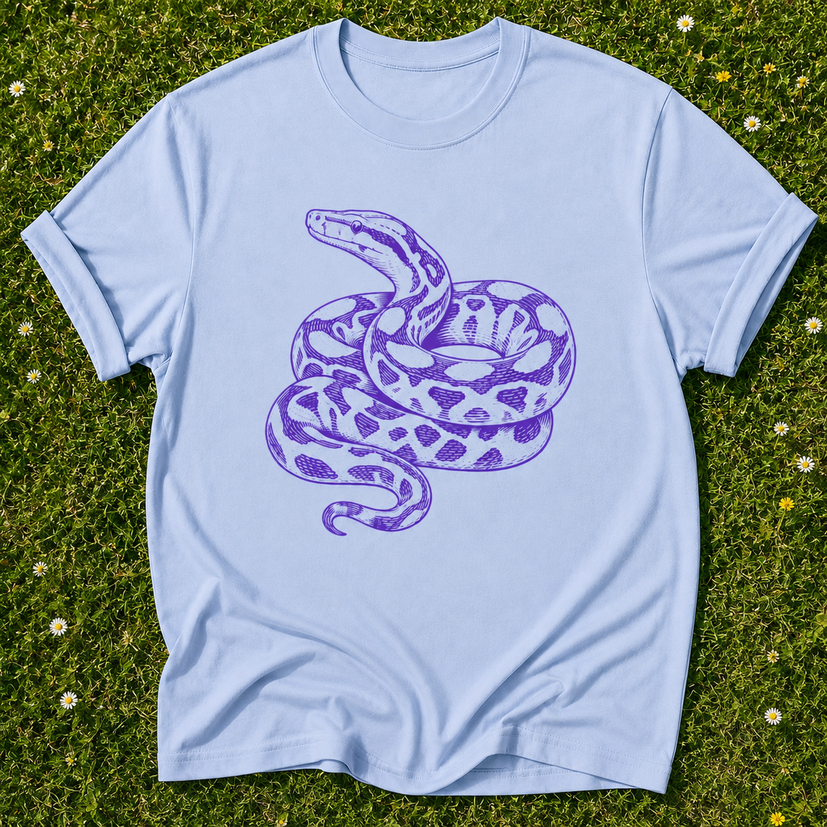 Coiled Serpent T-shirt in Chambray on grass