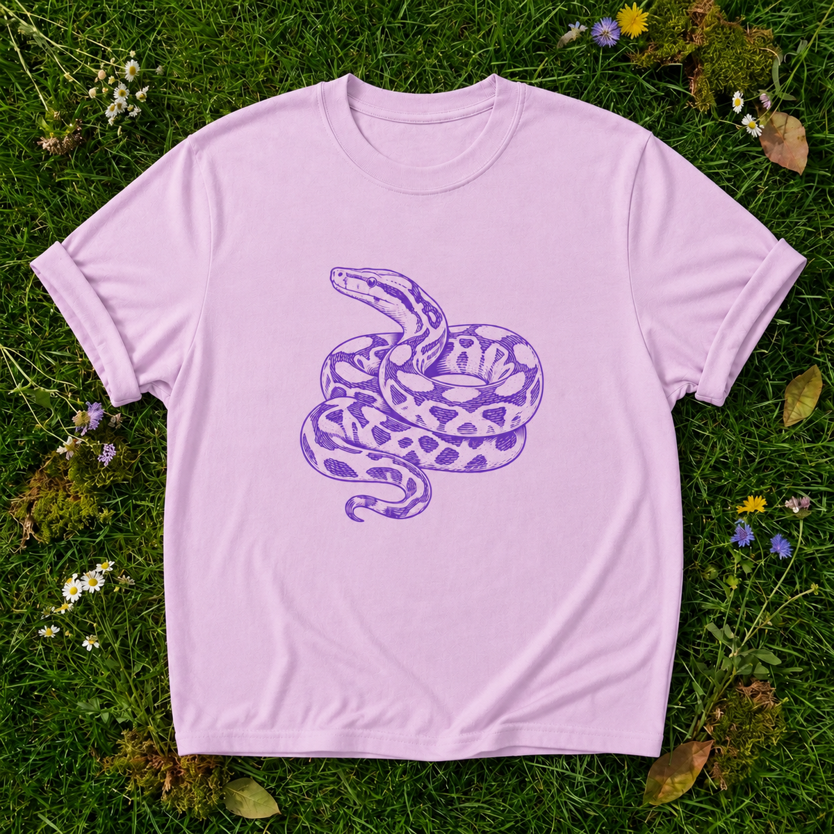 Coiled Serpent Graphic T‑Shirt in Orchid on grass