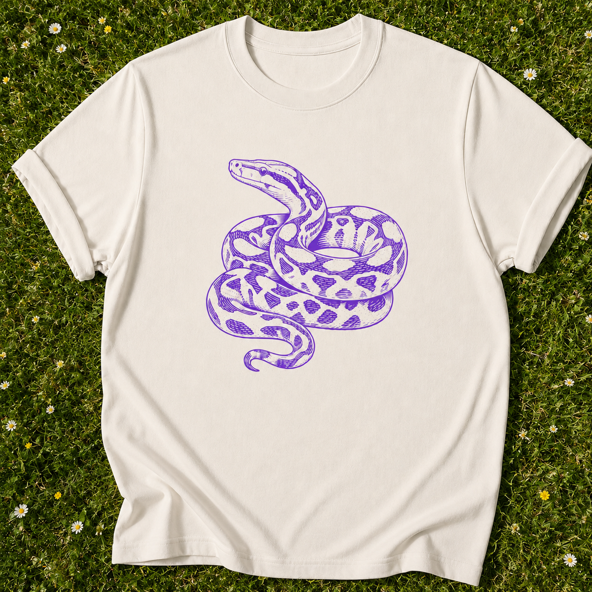 Coiled Serpent T-shirt in Ivory on grass