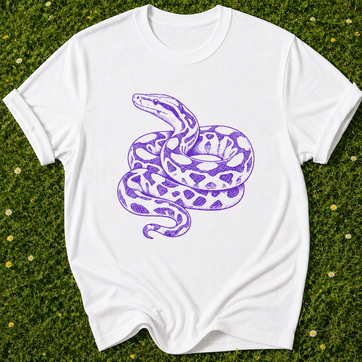 Coiled Serpent T-shirt in White on grass