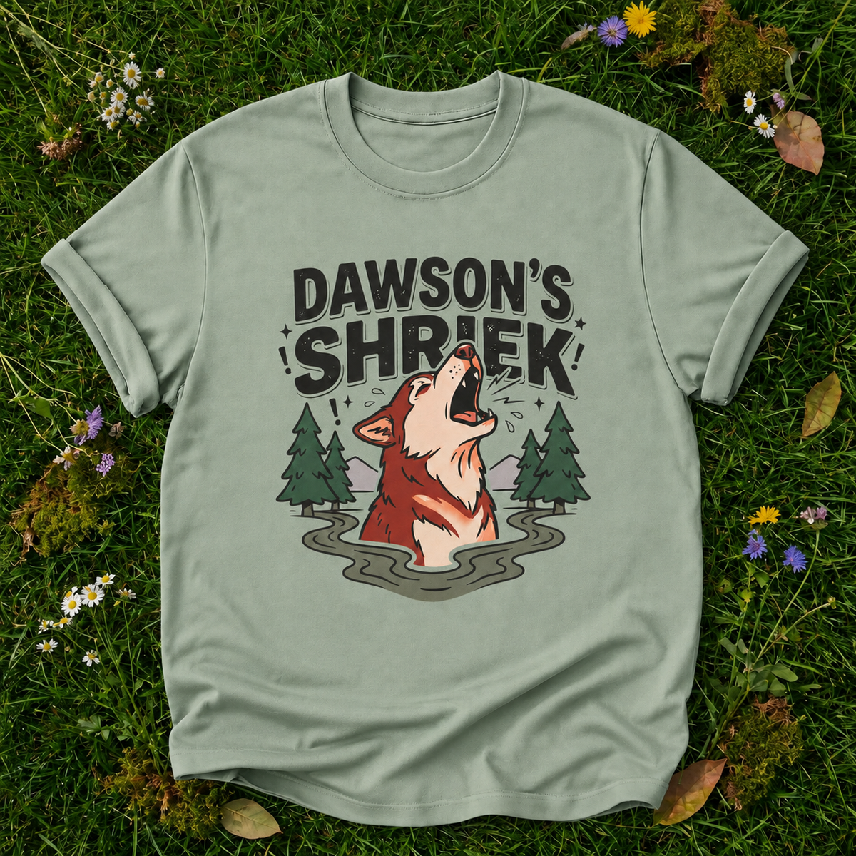 Dawson's Shrek — Dog Howling T-Shirt in Bay on grass