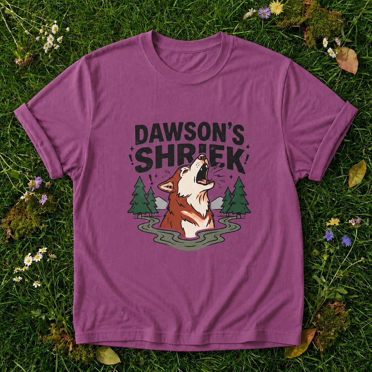 Dawson's Shrek — Dog Howling T-Shirt in Berry on grass