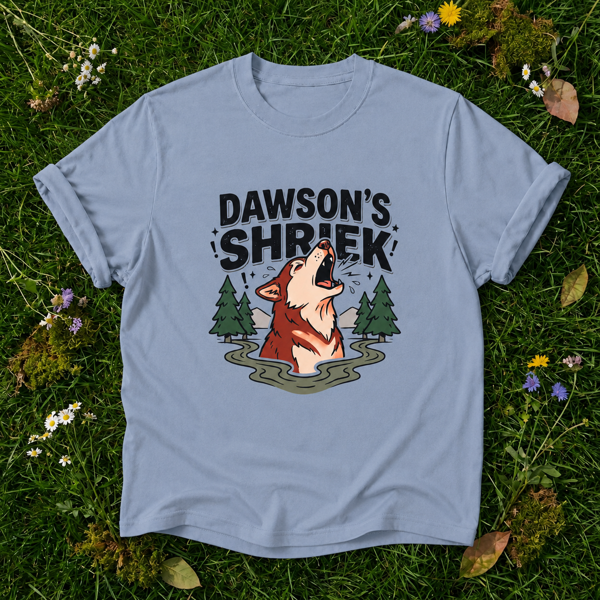 Dawson's Shrek — Dog Howling T-Shirt in Blue Jean on grass