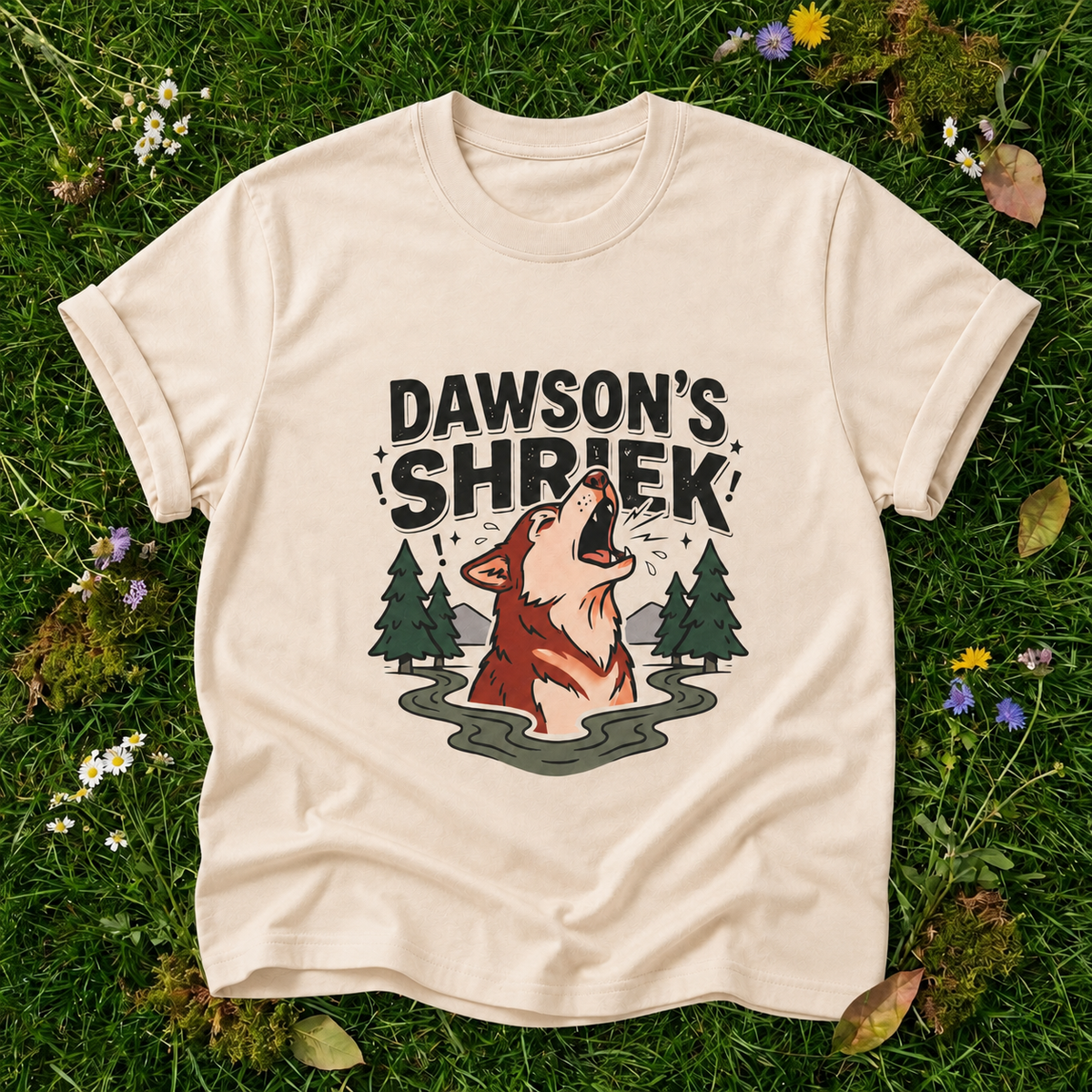 Dawson's Shrek — Dog Howling T-Shirt in Ivory on grass