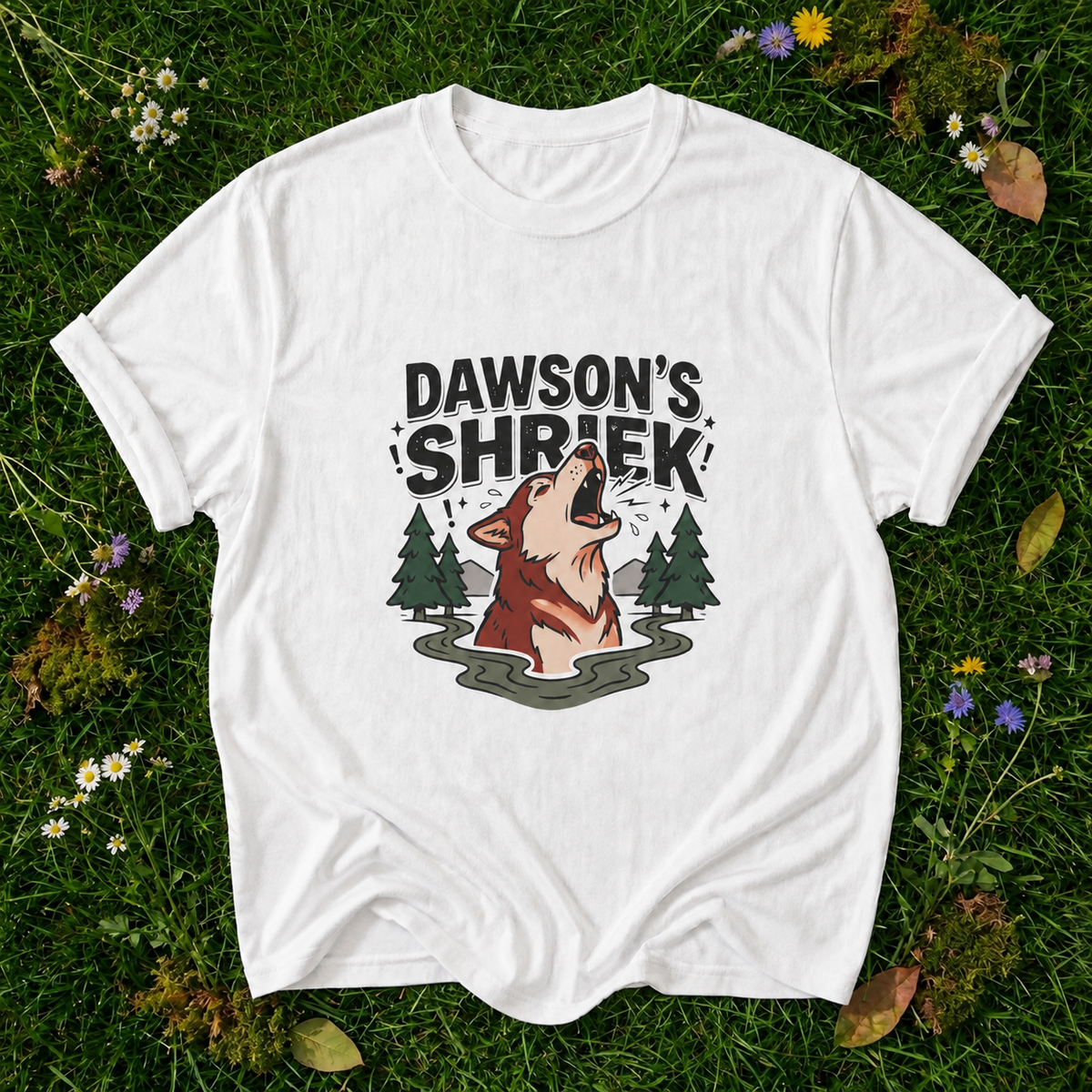 Dawson's Shrek — Dog Howling T-Shirt in White on grass