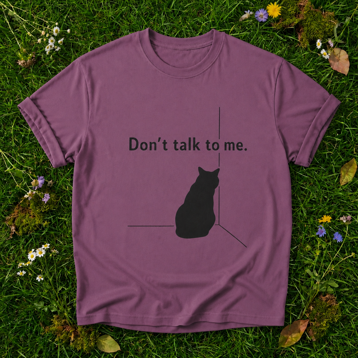 Don't Talk To Me Cat T-Shirt in Berry on grass