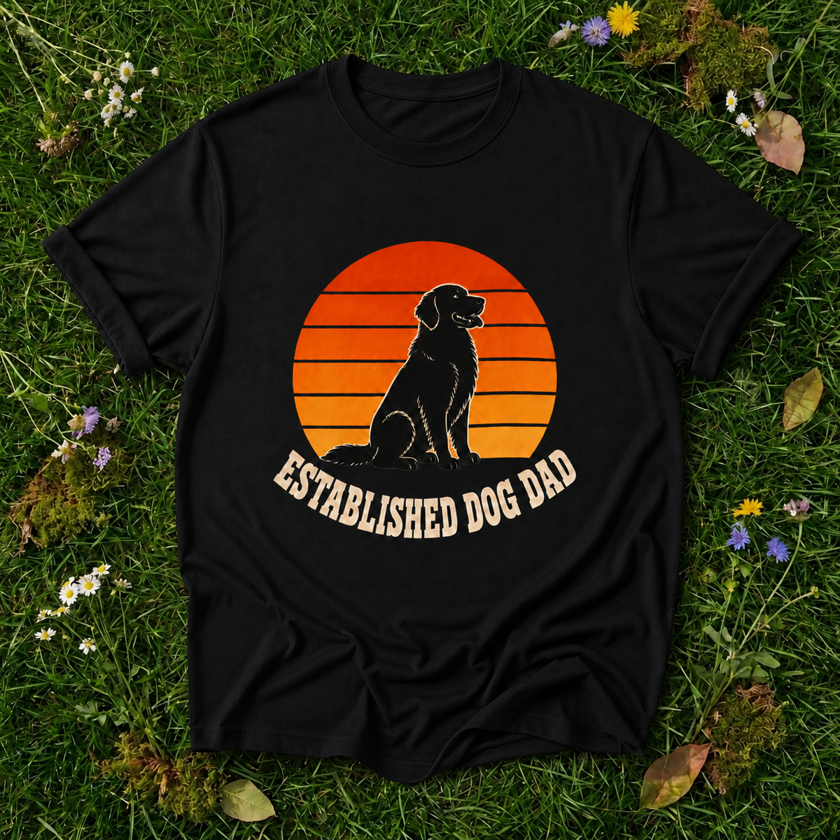 Established Dog Dad T-Shirt in Black on grass
