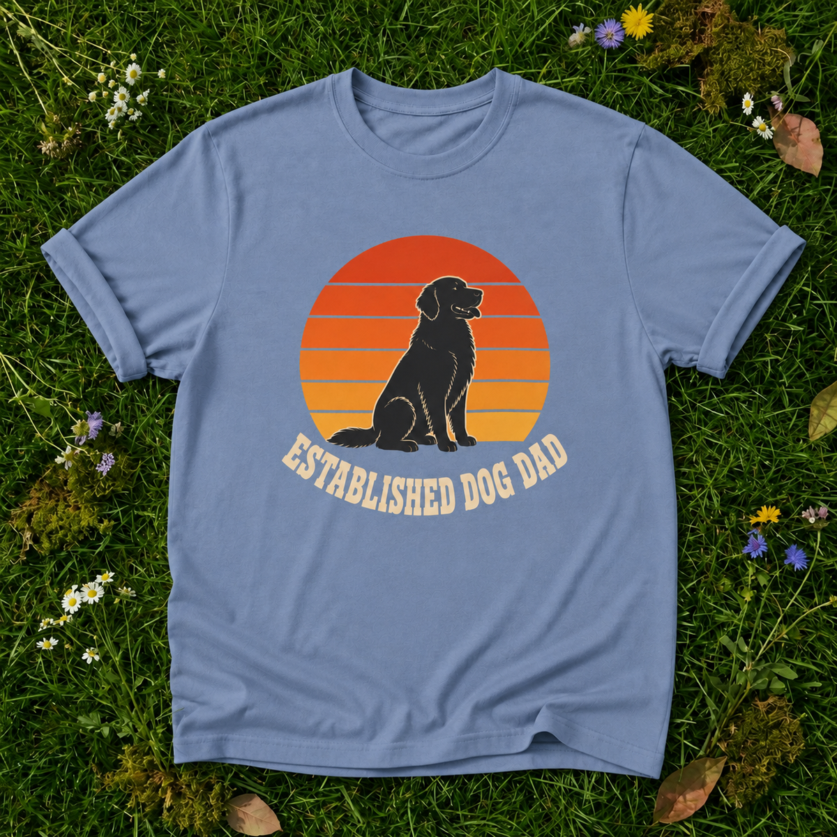 Established Dog Dad T-Shirt in Blue Jean on grass
